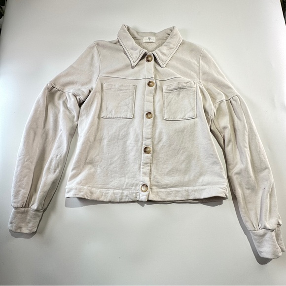 t.la french terry puff sleeve button front cream small - Picture 3 of 13